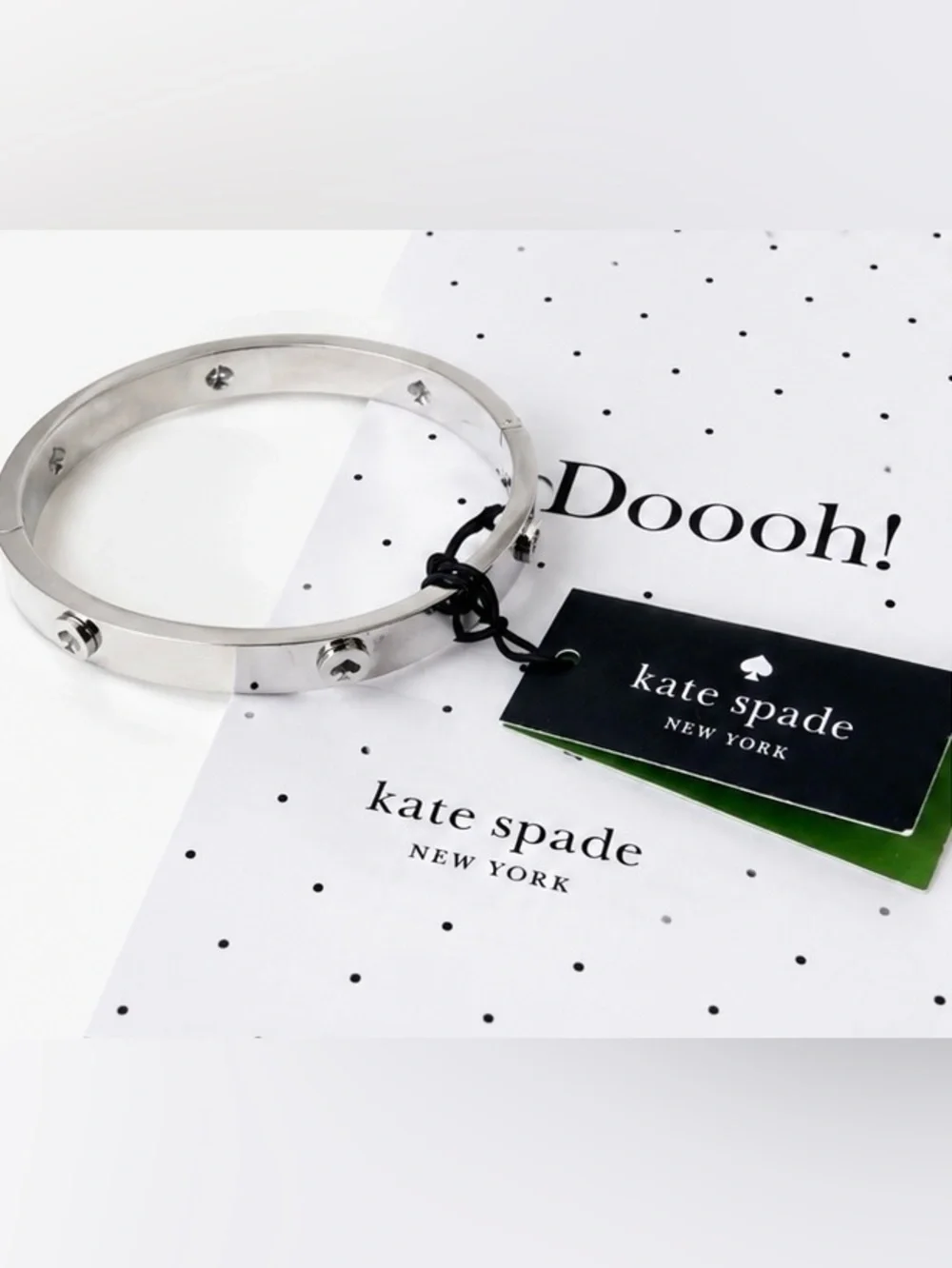 Kate Spade Spot The Spade Studded Hinged Bangle – Silver Tone Stainless Steel 🩶